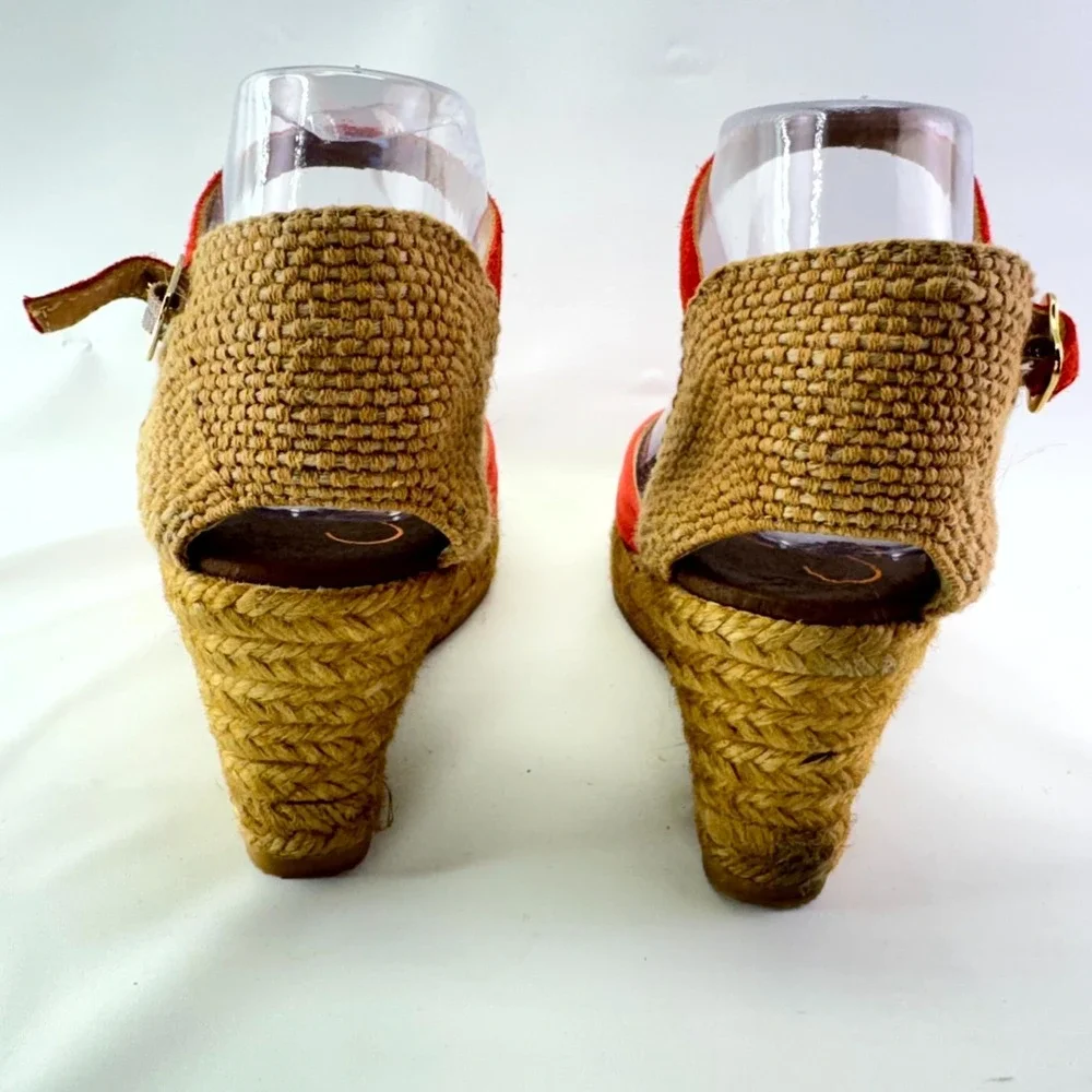 Gaimo Espadrilles Wedge Sandals Womens Size 38 Coral Suede Slingback Ankle Strap